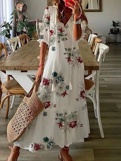 Valeria – Bawełniana Sukienka Boho Maskująca Brzuch