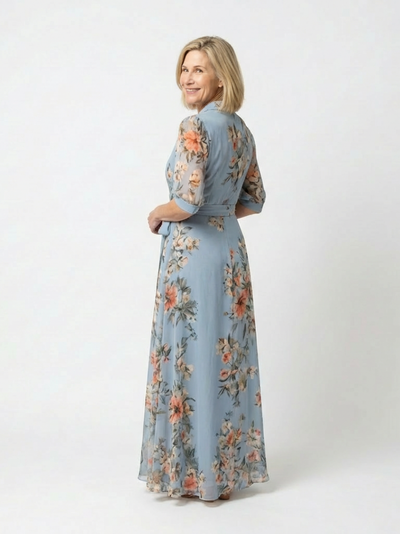 Ingrid – Damenkleid mit Blumenmuster und V-Ausschnitt - Image 2