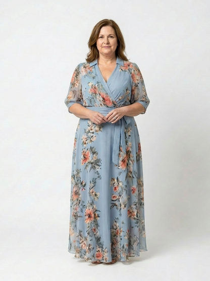 Ingrid – Damenkleid mit Blumenmuster und V-Ausschnitt - Image 4