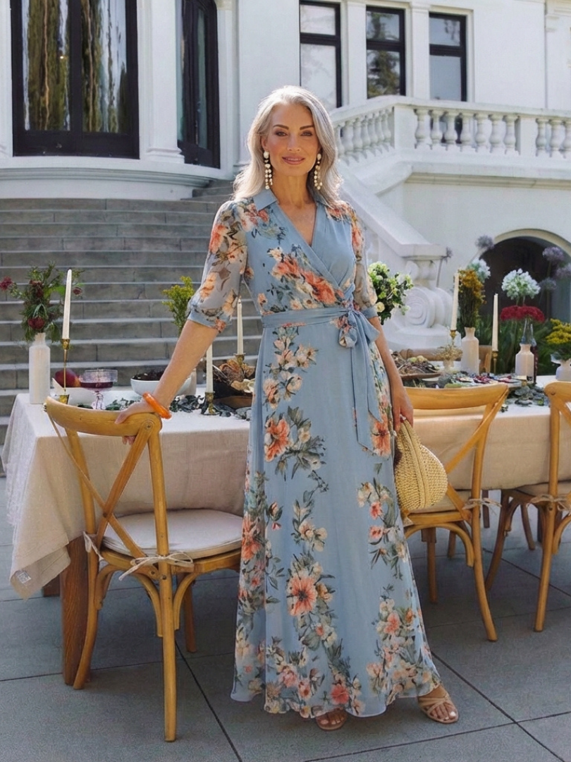 Ingrid – Damenkleid mit Blumenmuster und V-Ausschnitt - Image 7