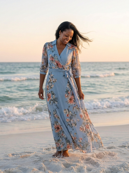 Ingrid – Damenkleid mit Blumenmuster und V-Ausschnitt - Image 6