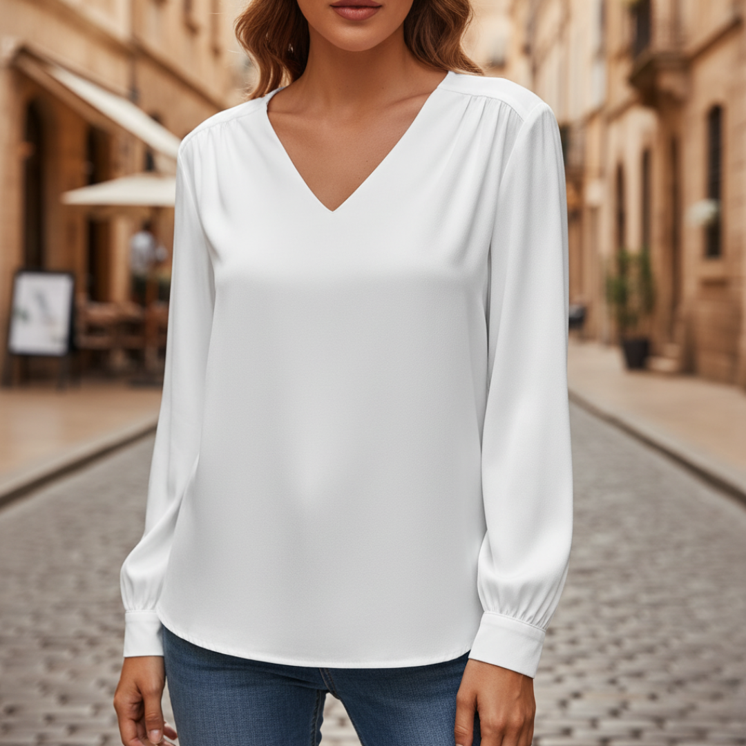 Yvonne – Women Satin blouse with V-neck - Image 15