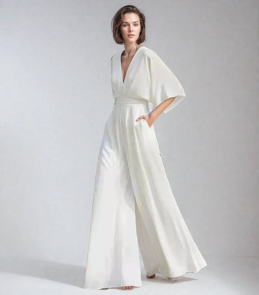 Julia – Elegancki damski kombinezon o szerokich nogawkach