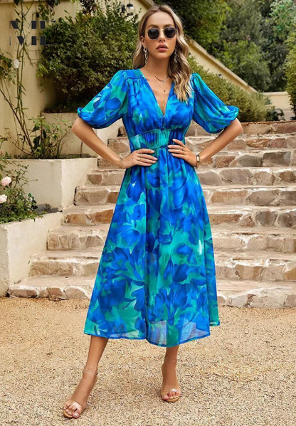 Yvonne – Women Floral V Neck Midi Dress - Image 2