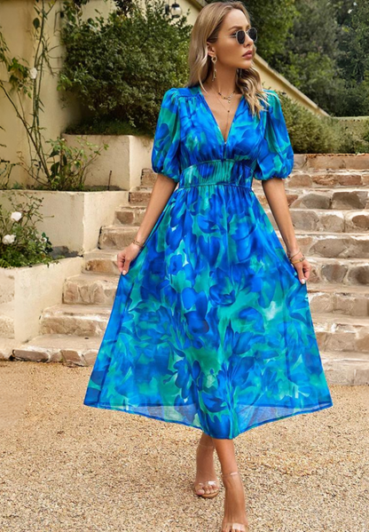 Yvonne – Women Floral V Neck Midi Dress - Image 7