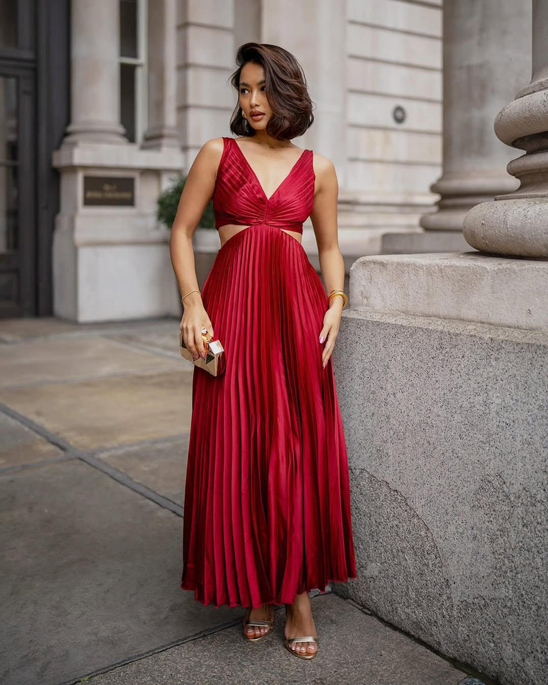 Thea – Women Pleated Cutout Waist Maxi Dress - Image 2