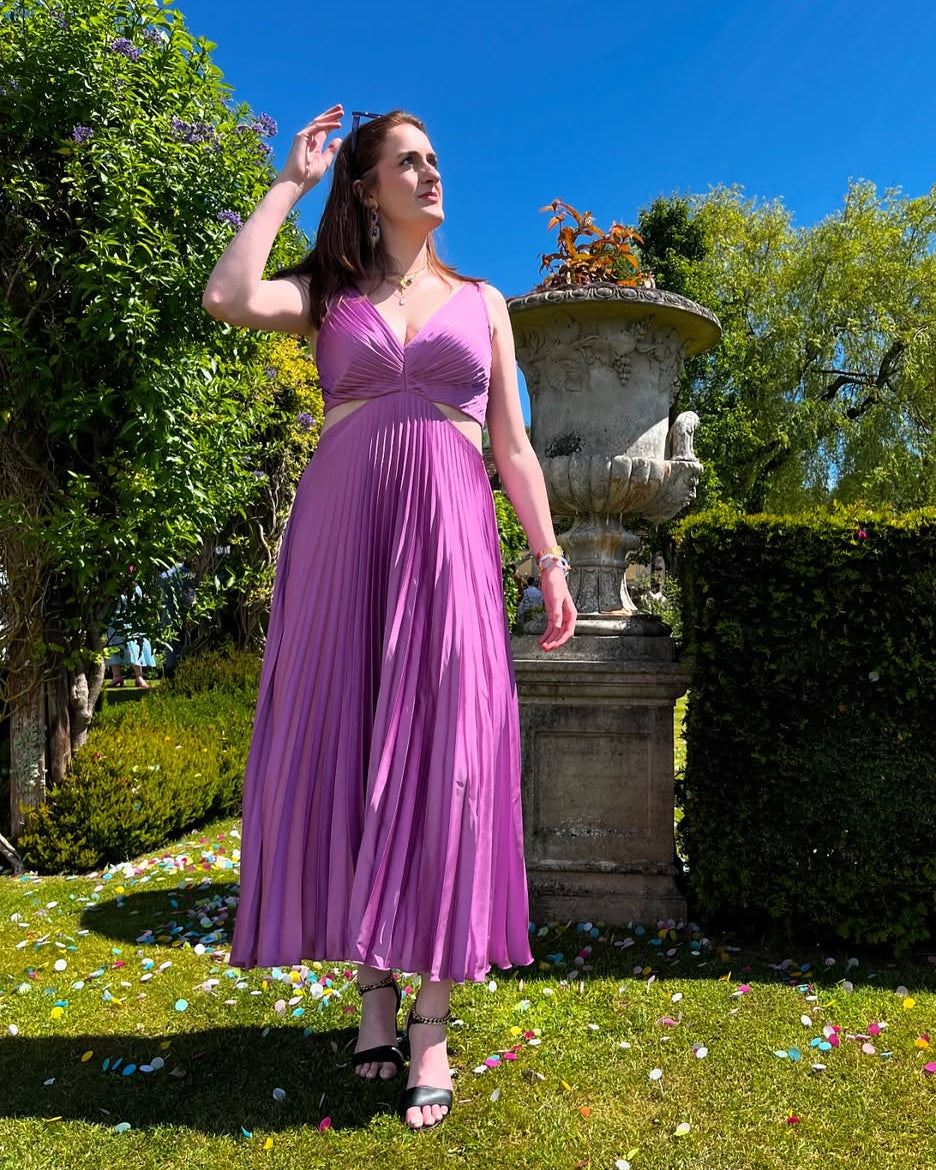 Thea – Women Pleated Cutout Waist Maxi Dress - Image 4