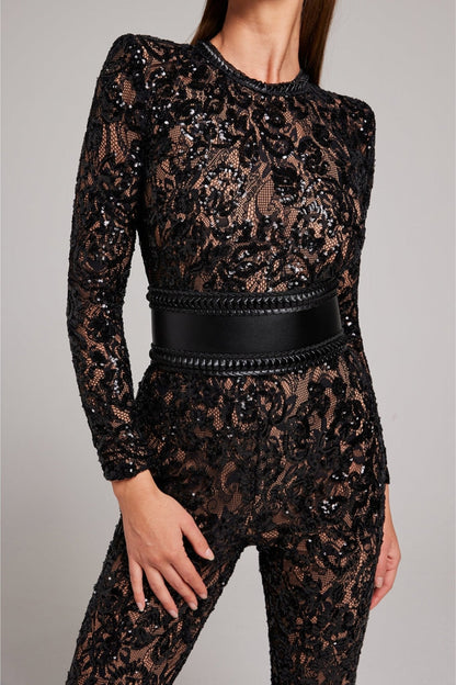Julia –  Sequin Lace Long Sleeve Jumpsuit - Image 4
