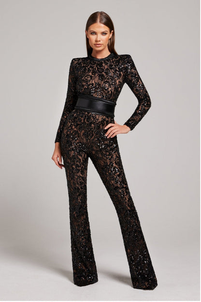 Julia –  Sequin Lace Long Sleeve Jumpsuit - Image 1