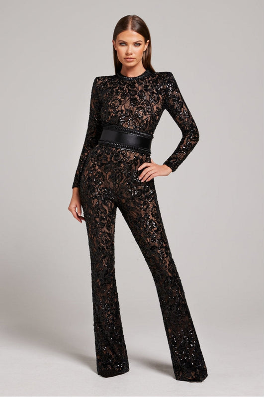 Julia –  Sequin Lace Long Sleeve Jumpsuit - Image 1