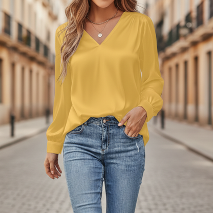 Yvonne – Women Satin blouse with V-neck - Image 16